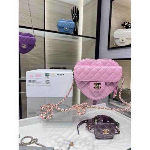 Chanel 2022S Love Heart Original Borsa a tracolla in pelle di agnello AS3191Y Rosa
