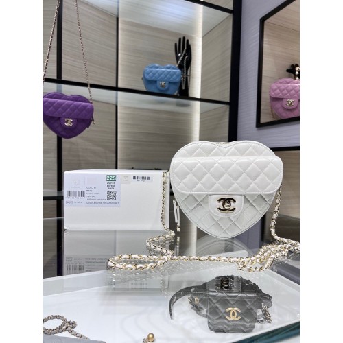 Borsa a tracolla Chanel 2022S Love Heart originale in pelle di agnello AS3191Y bianca