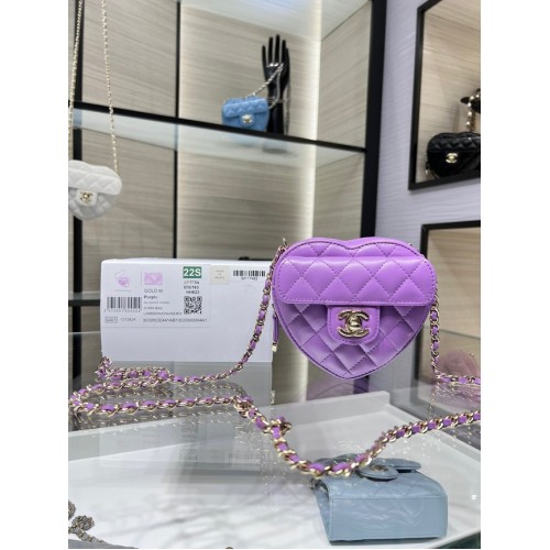 Chanel 2022S Love Heart mini borsa a tracolla in pelle di agnello AO2784 viola