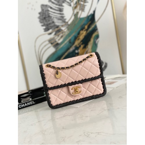 Chanel 22C New Woven Piping Square Borsa in pelle originale AS6075 rosa