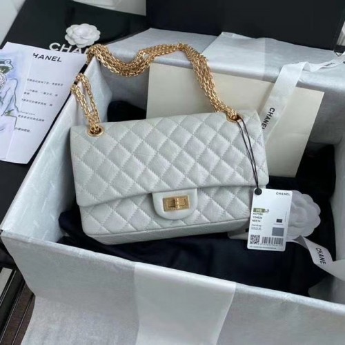 Chanel 2.55 Borsa con patta in pelle di vitello A37586 grigio chiaro