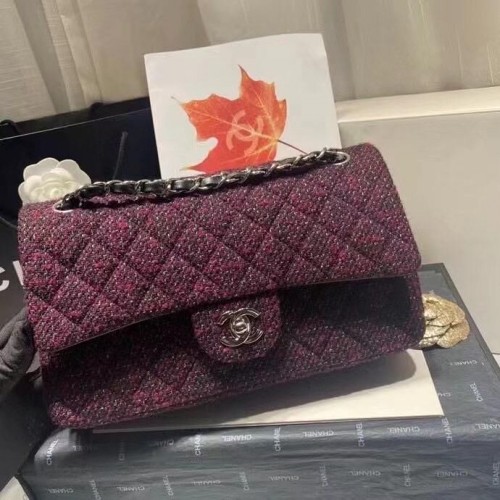 Borsa con patta Chanel 2.55 1112 Vino con hardware argento