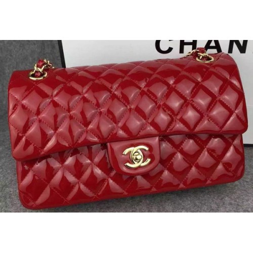 Borsa a doppia patta Chanel serie 2.55 rossa in pelle verniciata originale CF7024 oro