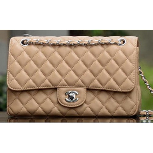 Borsa con patta Chanel serie 2.55 in pelle di montone color albicocca A1112 argento
