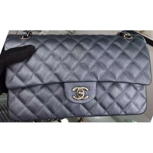 Chanel Borsa con patta serie 2.55 in pelle cavier nera A05480 argento