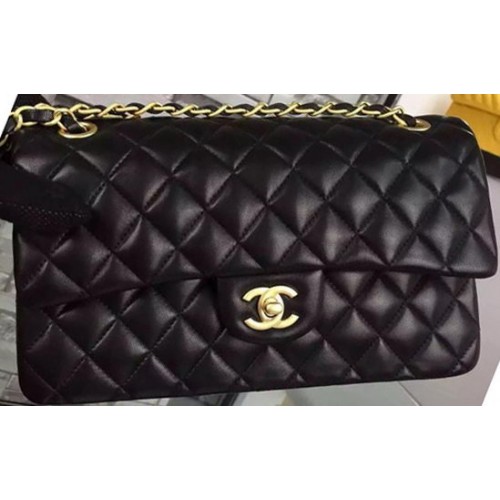 Chanel Borsa con patta serie 2.55 Pelle di montone nera A06375 Oro