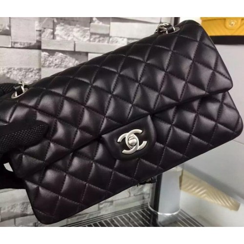 Chanel Borsa con patta serie 2.55 Pelle di montone nera A06375 Argento