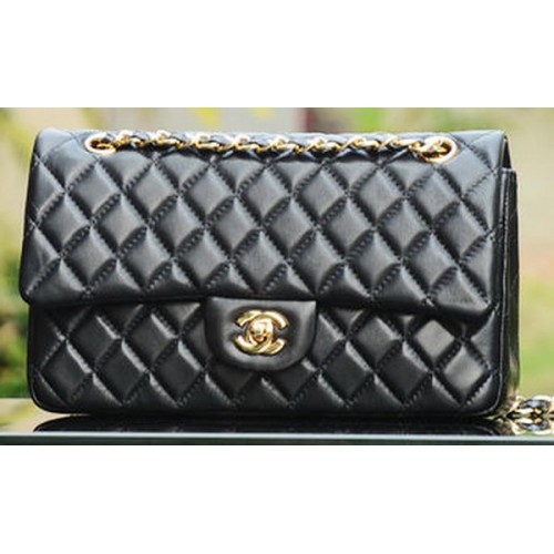 Chanel Borsa con patta serie 2.55 Pelle di montone nera A37586 Oro