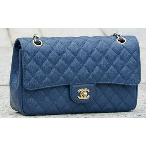 Borsa con patta Chanel serie 2.55 blu modello Cannage originale A1112 oro