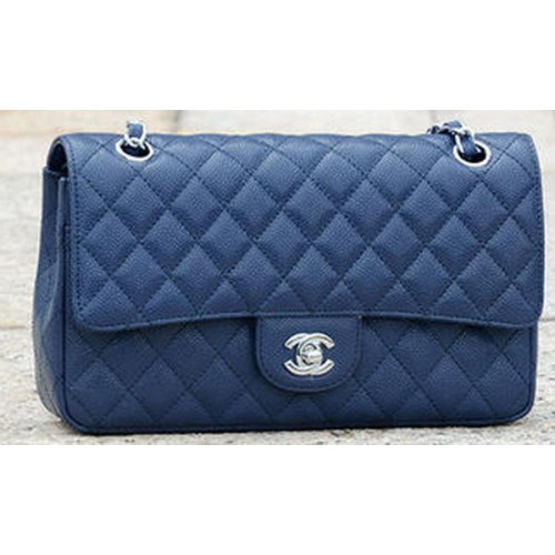 Chanel 2.55 Series Flap Bag Blue Cannage Pattern A1112 Silver