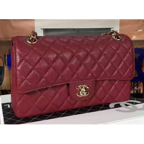 Chanel Borsa con patta serie 2.55 in pelle con motivo Cannage bordeaux CF8024 oro