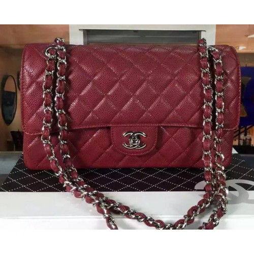Chanel Borsa con patta serie 2.55 in pelle con motivo Cannage bordeaux CF8024 argento