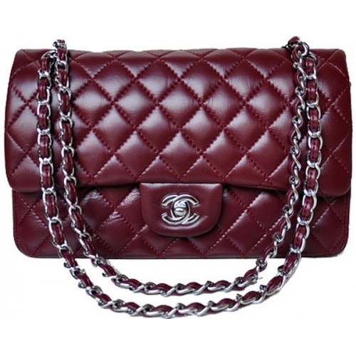 Chanel Borsa con patta serie 2.55 Pelle verniciata bordeaux A1112 Argento
