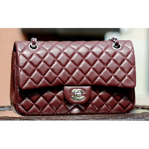 Chanel Borsa con patta serie 2.55 Pelle di montone bordeaux A37586 Argento