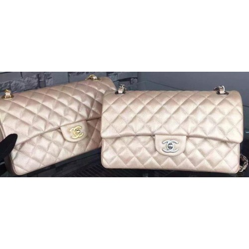 Chanel Borsa con patta serie 2.55 Champagne Cavier Leather A05480 Argento