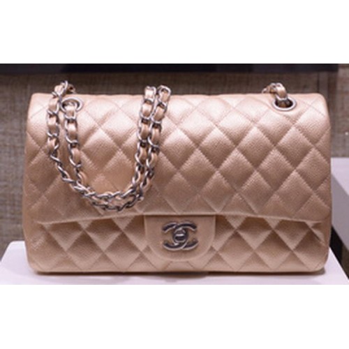 Chanel 2.55 Series Flap Bag Gold Original Caviar Leather A1112 Argento