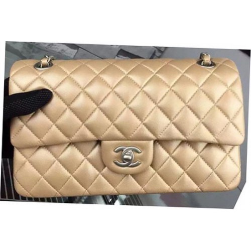 Chanel Borsa con patta serie 2.55 Pelle di montone dorata A06375 Argento