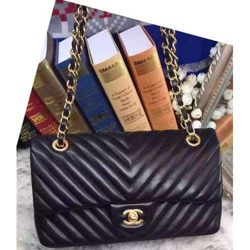 Chanel Borsa con patta serie 2.55 in pelle di agnello Chevron A05475 nera