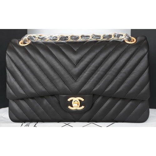 Borsa con patta Chanel serie 2.55 Pelle di agnello Chevron A1112CF nera