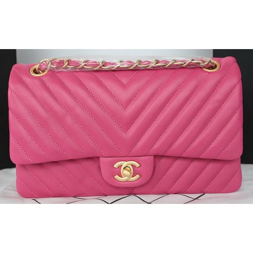 Borsa con patta Chanel serie 2.55 in pelle di agnello Chevron A1112CF rosa