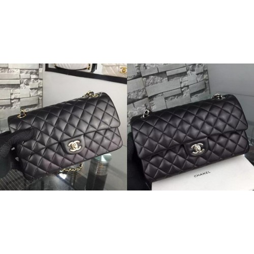 Borsa con patta Chanel serie 2.55 in pelle di agnello A5024 nera