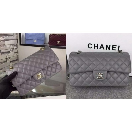 Borsa con patta Chanel serie 2.55 in pelle di agnello A5024 grigia