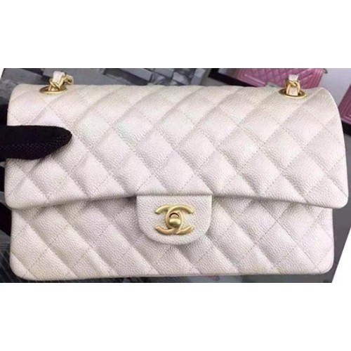 Chanel Borsa con patta serie 2.55 OffWhite Cavier Leather A05480 Oro