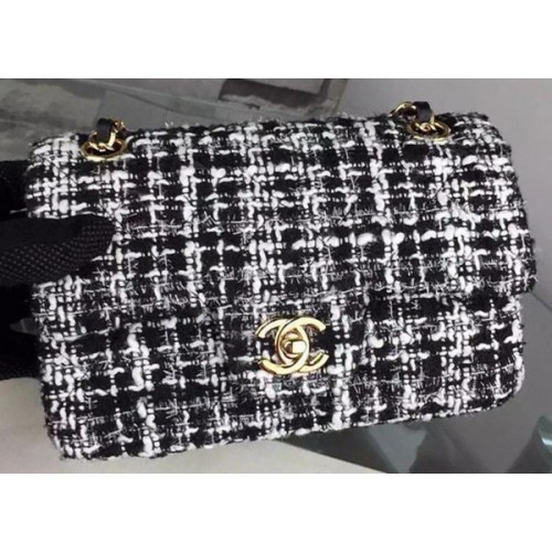Chanel Borsa con patta serie 2.55 in tessuto originale A1025 in bianco e nero