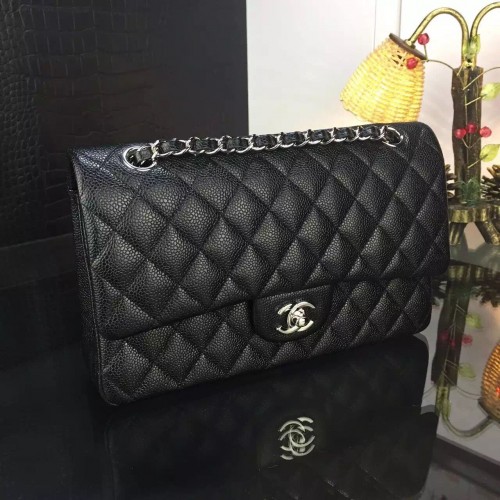 Chanel Borsa con patta serie 2.55 Pelle di agnello originale Nero Argento 1112