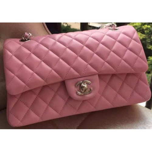 Chanel Borsa con patta serie 2.55 Rosa Pelle originale A01112 Argento