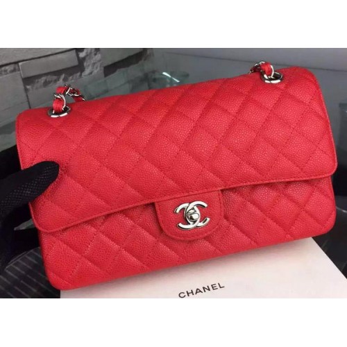 Chanel Borsa con patta serie 2.55 in pelle rossa modello Cannage CF8024 argento