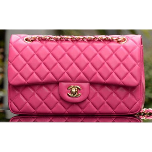 Borsa con patta Chanel serie 2.55 in pelle di montone rosa A37586 oro