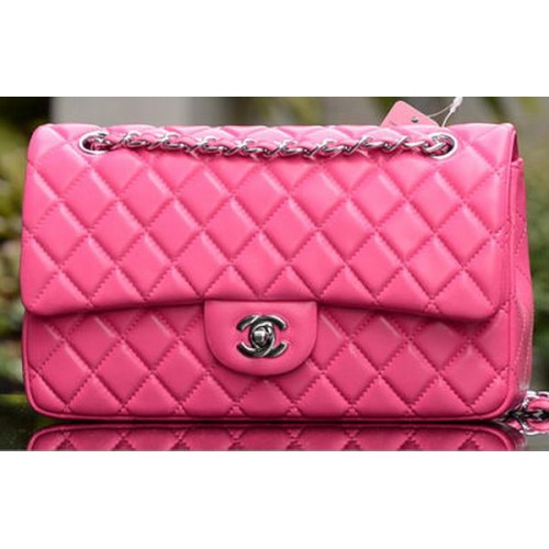Borsa con patta Chanel serie 2.55 in pelle di montone rosa A37586 argento