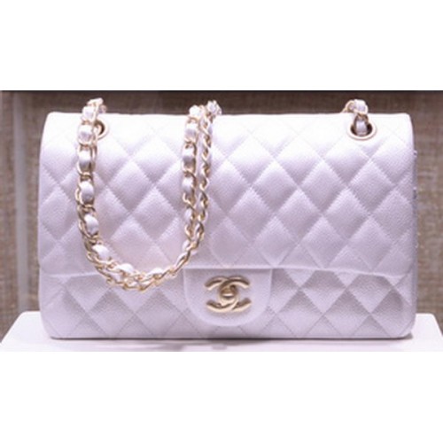 Borsa con patta Chanel serie 2.55 argento originale in pelle di caviale A1112 oro