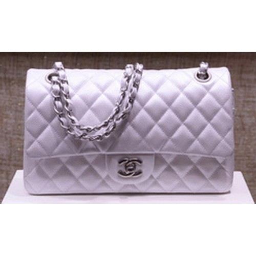Chanel Borsa con patta serie 2.55 Argento Pelle di caviale originale A1112 Argento