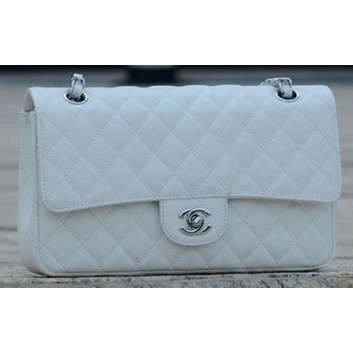Chanel Borsa con patta serie 2.55 Bianco Modello Cannage A1112 Argento