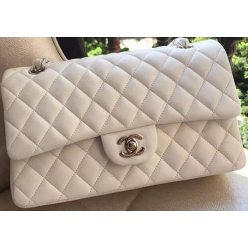 Borsa con patta Chanel serie 2.55 in pelle bianca originale A01112 argento