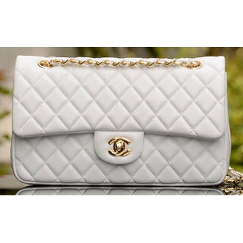 Chanel Borsa con patta serie 2.55 in pelle di montone bianca A37586 oro