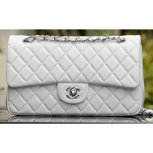Chanel Borsa con patta serie 2.55 Pelle di montone bianca A37586 Argento
