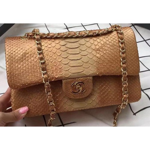 Borse con patta Chanel serie 2.55 Albicocca Pelle di pitone originale A1112SA Oro