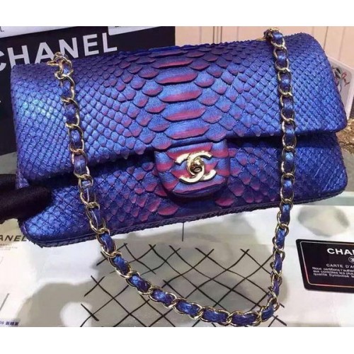 Borse con patta Chanel serie 2.55 blu pelle di pitone originale A1112SA oro