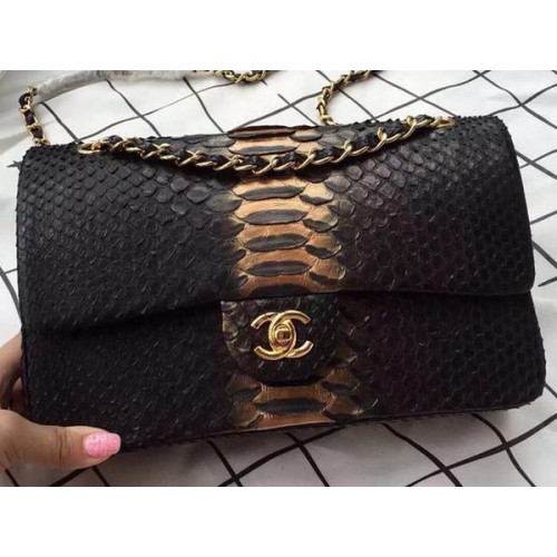 Borse con patta Chanel serie 2.55 bronzo e nero pelle di pitone originale A1112SA oro