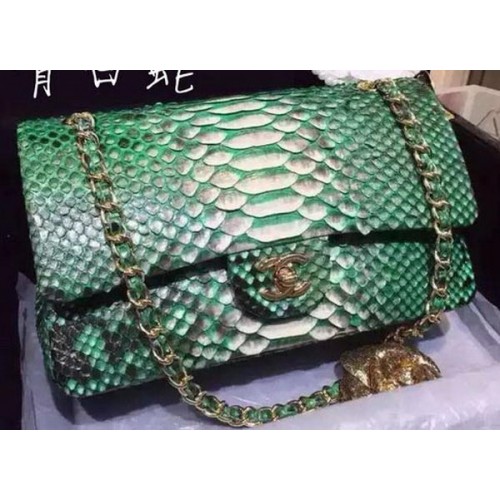 Borse con patta Chanel serie 2.55 Deep Green Original Python Leather A1112SA Gold