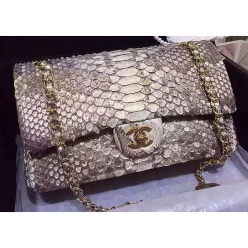 Borse con patta Chanel serie 2.55 in pelle di pitone originale grigia A1112SA oro