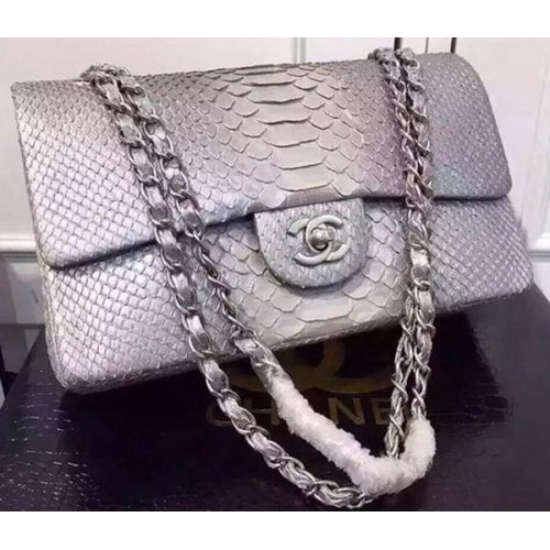 Borse con patta Chanel serie 2.55 Grigio e bianco Pelle di pitone originale A1112SA Argento