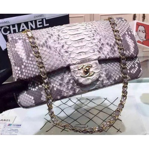 Borse con patta Chanel serie 2.55 in pelle di pitone originale grigia A1112SA oro