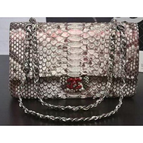Borse con patta Chanel serie 2.55 Grigio Pelle di pitone originale A1112SA Argento