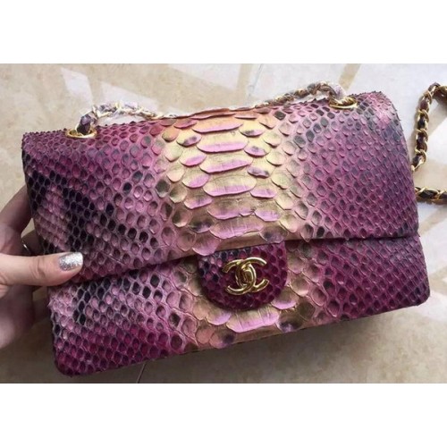 Borse con patta Chanel serie 2.55 viola chiaro rosa pelle di pitone originale A1112SA oro