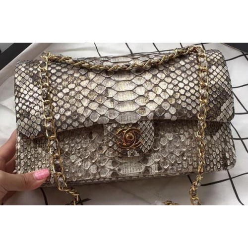 Borse con patta Chanel serie 2.55 OffWhite Original Python Leather A1112SA Gold