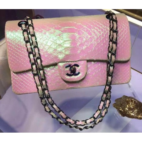 Borse con patta Chanel serie 2.55 in pelle di serpente originale A1112 rosa
